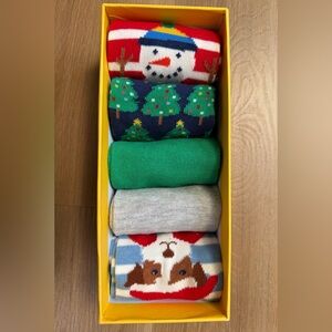 NIB. Mini Boden 5-Pack Christmas Socks, Multi Festive, Size 31-36 / 12.5-3.5